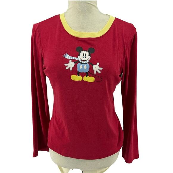 Disney Mickey Mouse Winter Scarf Red Long Sleeve Fleece Pants Pajama Set Large - Picture 2 of 10